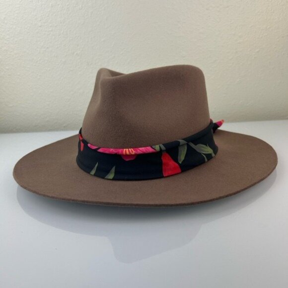 Wyeth x Frida Kahlo 100% Wool Brown Hat with Floral Scarf Detail main image 6